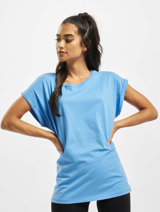 Frauen t-shirts Urban Classics Damen T-Shirt Extended Shoulder in blau