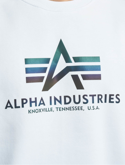 Männer pullover Alpha Industries Herren Pullover Basic Rainbow Reflective Print in weiß