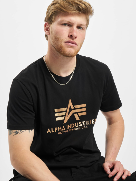Männer t-shirts Alpha Industries Herren T-Shirt Basic Foil Print in schwarz