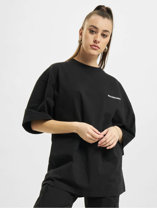 Frauen t-shirts Balenciaga Damen T-Shirt Extra Large Fit Defile Back Print in schwarz