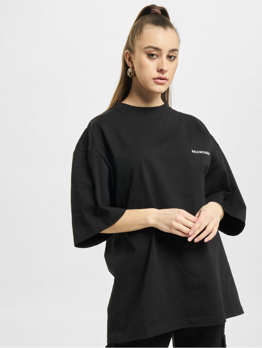 Frauen t-shirts Balenciaga Damen T-Shirt Extra Large Fit Defile Back Print in schwarz