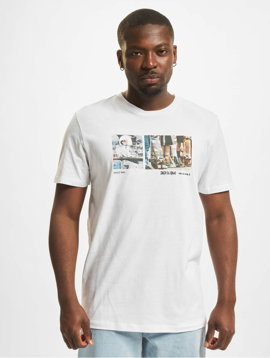 Männer t-shirts Jack & Jones Herren T-Shirt Splits Crew Neck in weiß