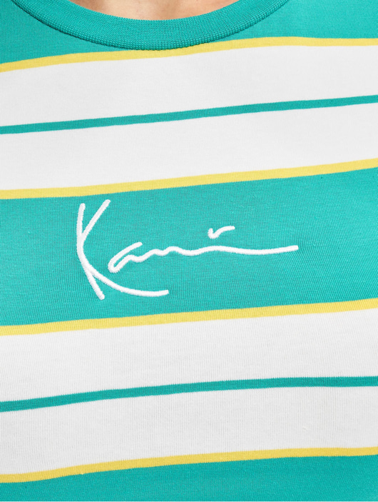 Frauen t-shirts Karl Kani Damen T-Shirt Small Signature Stripe in blau