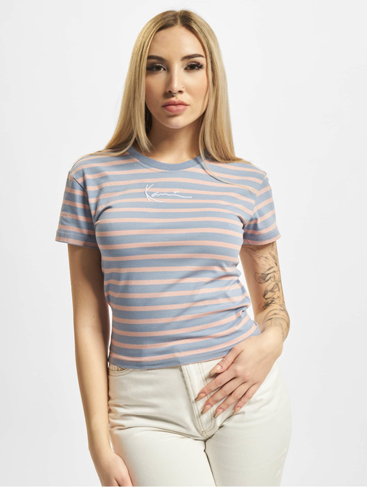 Frauen t-shirts Karl Kani Damen T-Shirt Small Signature Stripe in blau