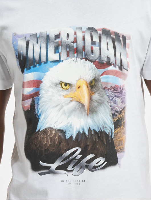 Männer t-shirts-109 Mister Tee Herren T-Shirt American Life Eagle in weiß