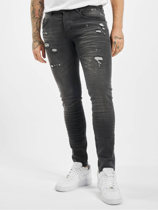 Männer slim-fit-jeans-190 Project X Paris Herren Slim Fit Jeans Worn Effecr in schwarz