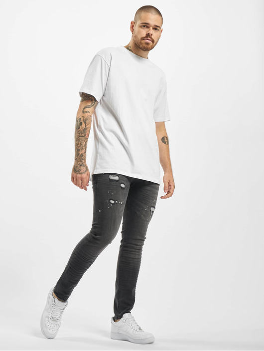 Männer slim-fit-jeans-190 Project X Paris Herren Slim Fit Jeans Worn Effecr in schwarz