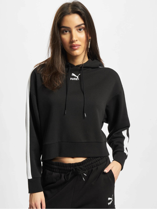 Frauen hoodies Puma Damen Hoody Iconic T7 in schwarz