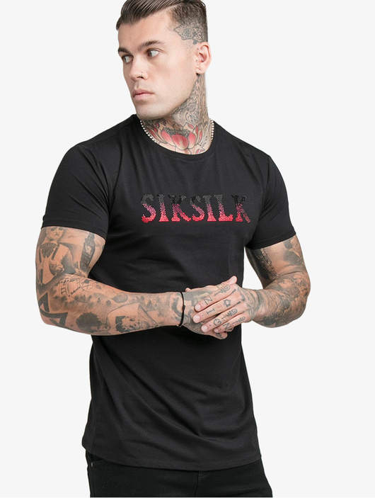 Männer t-shirts Sik Silk Herren T-Shirt Rhinestone in schwarz