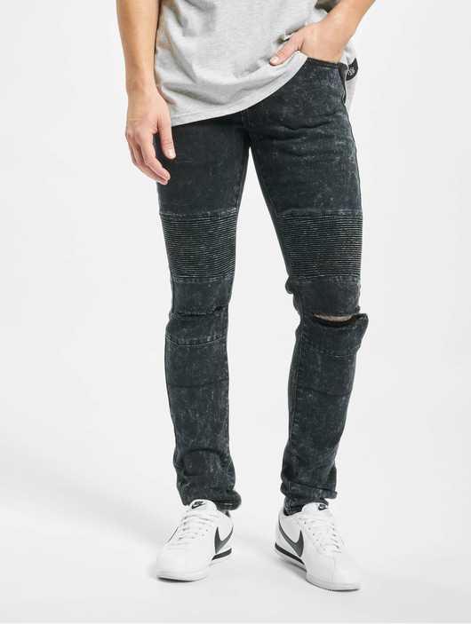 Männer slim-fit-jeans-190 Sixth June Herren Slim Fit Jeans Destroyed Biker in schwarz
