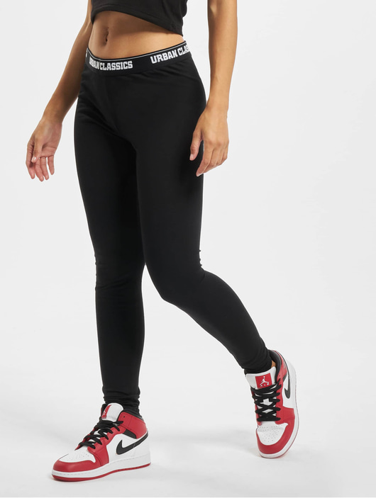 Frauen leggings Urban Classics Damen Legging Logo in schwarz