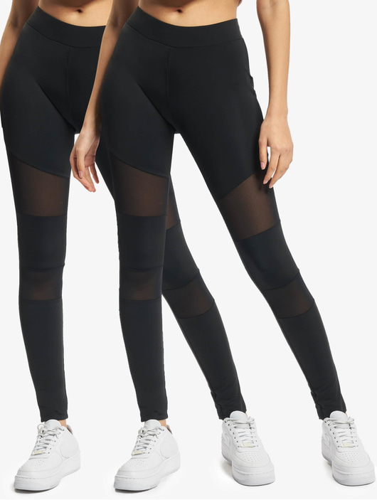 Frauen leggings Urban Classics Damen Legging Ladies Tech Mesh 2-Pack in schwarz