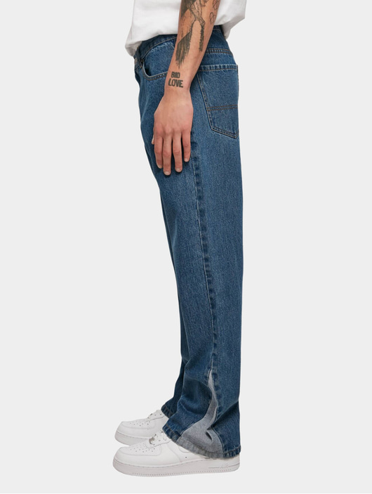 Männer straight-fit-jeans Urban Classics Herren Straight Fit Jeans Organic Triangle Straight Fit Jeans Mid in blau