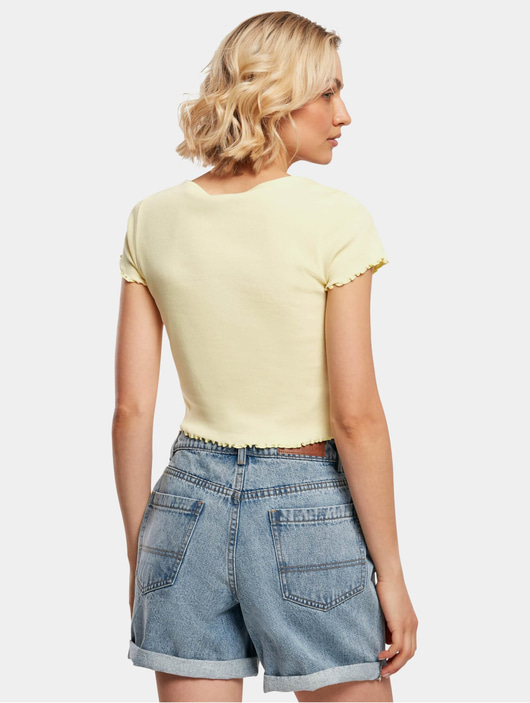 Frauen t-shirts Urban Classics Damen T-Shirt Ladies Cropped Button Up Rib in gelb