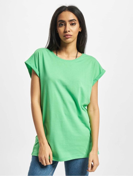 Frauen t-shirts Urban Classics Damen T-Shirt Ladies Extended Shoulder in grün