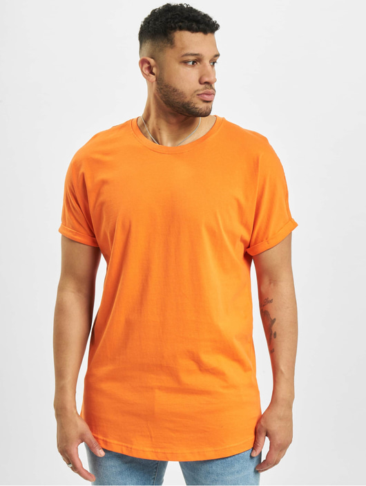 Männer t-shirts Urban Classics Herren T-Shirt Long Shaped Turnup in orange