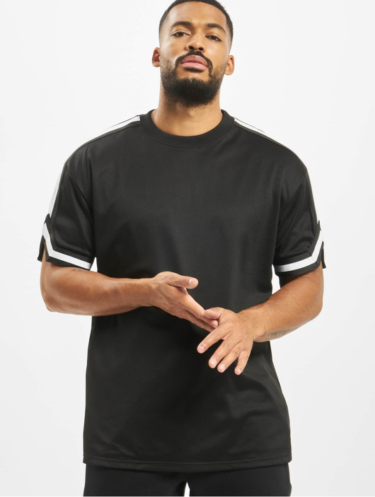 Männer t-shirts Urban Classics Herren T-Shirt Oversized Stripes Mesh in schwarz