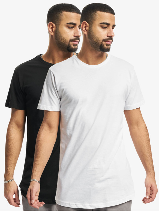 Männer t-shirts Urban Classics Herren T-Shirt Pre-Pack Shaped Long 2-Pack in schwarz