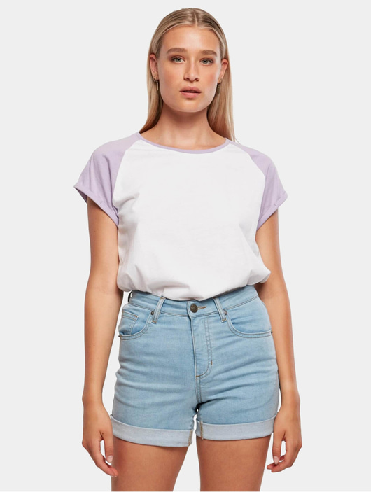 Frauen t-shirts Urban Classics Damen T-Shirt Ladies Contrast Raglan in weiß