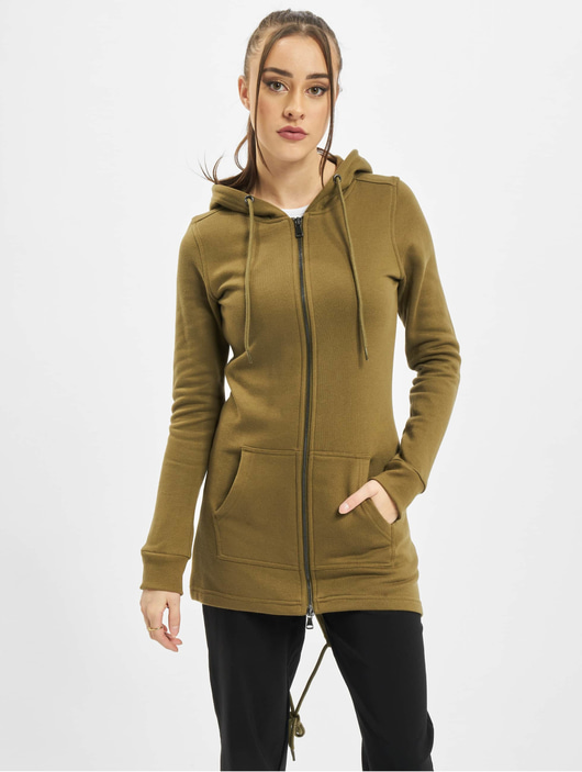 Frauen zip-hoodies Urban Classics Damen Zip Hoodie Ladies Sweat Parka in olive