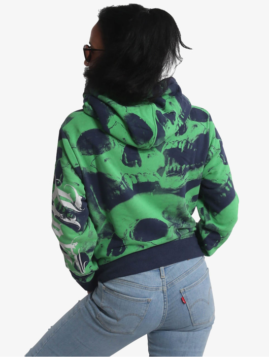 Frauen hoodies Yakuza Damen Hoody Skull Allover in indigo