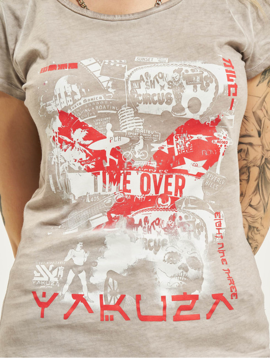 Frauen t-shirts Yakuza Damen T-Shirt Time Over Dye Racer Back in grau
