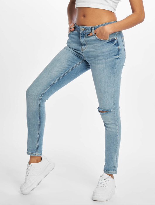 NA-KD Damen Skinny Jeans Low Rise Distressed in blau 661771