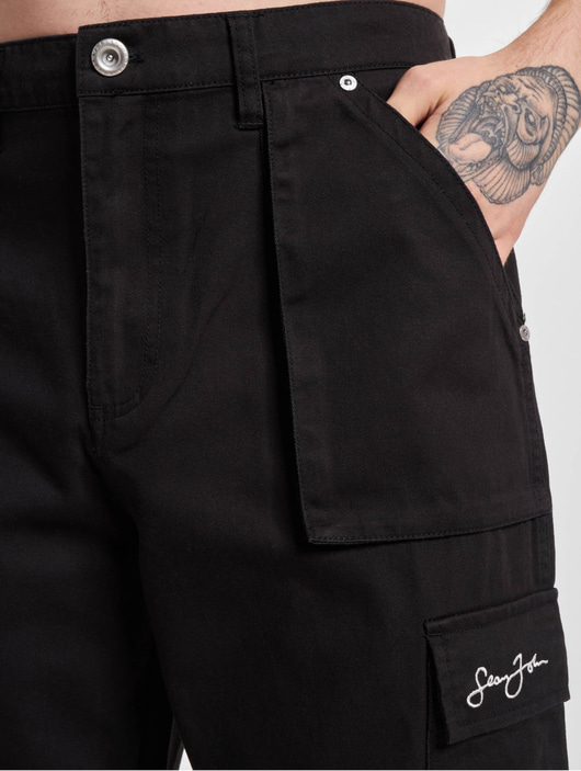 Sean John Pant / Cargo Script Logo Front Zip in black 1015140