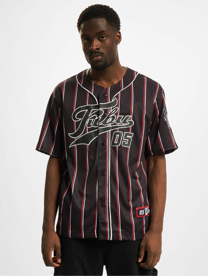 landinwaarts getuigenis Ontaarden Fubu bovenstuk / overhemd Pinstripe Baseball Jersey in zwart 878479
