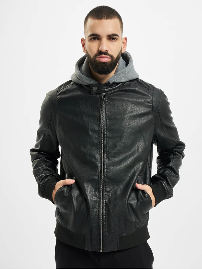 Urban Classics Takit | Fleece Hooded Fake Leather Nahkatakit | Musta 800412