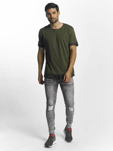 Urban Classics / t-shirt Long Shaped Camo Inset in olijfgroen