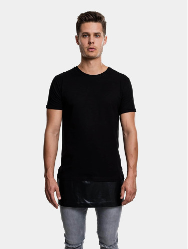Urban Classics / t-shirt Long Zipped Leather Imitation Bottom in zwart