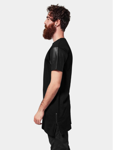 Urban Classics / t-shirt Long Zipped Leather Imitation in zwart