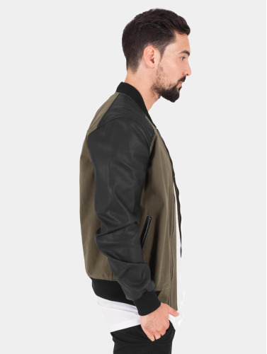 Urban Classics / Zomerjas Cotton Bomber Leather in olijfgroen