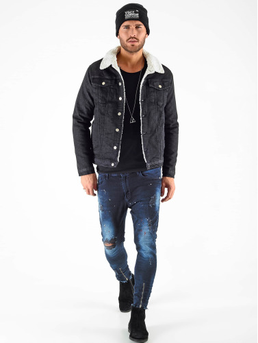 VSCT Clubwear / Spijkerjasjes Denim Trucker Sheepcoll in zwart