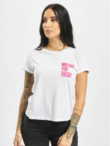 Mister Tee Dames Tshirt -S- Waiting For Friday Box Wit/Roze