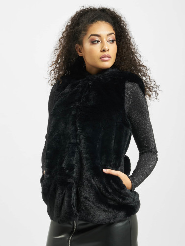 Urban Classics / Bodywarmer Ladies Hooded Faux Fur in zwart