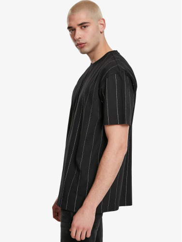 Urban Classics Heren Tshirt -4XL- Oversized Pinstripe Zwart