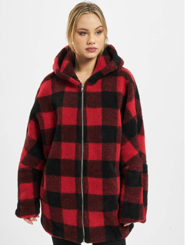 Urban Classics / winterjas Ladies Hooded Oversized Check Sherpa in rood