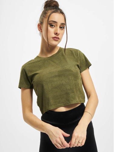 Urban Classics / t-shirt Ladies Cropped Peached Rib Tee in olijfgroen