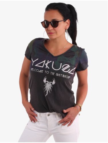 Yakuza / t-shirt Gradient Skull Dye V-Neck in zwart