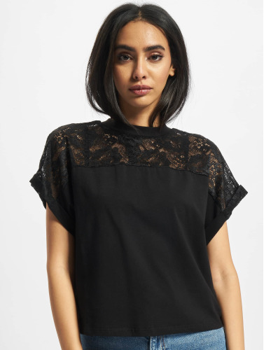 Urban Classics Dames Tshirt -XXL- Short Oversized Lace Zwart