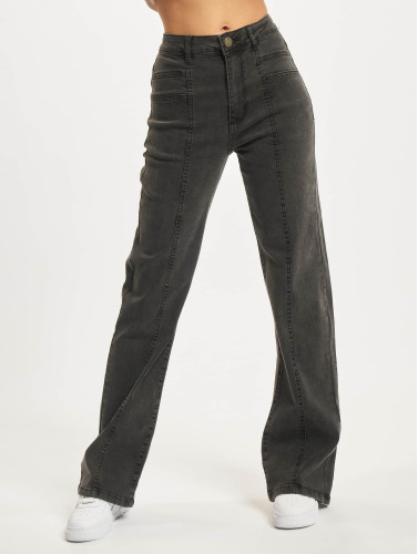 Urban Classics / High Waisted Jeans Ladies Straight Slim Denim High Waist in zwart