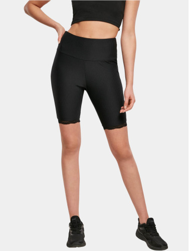 Urban Classics / shorts Ladies High Waist Rib Lace Hem in zwart