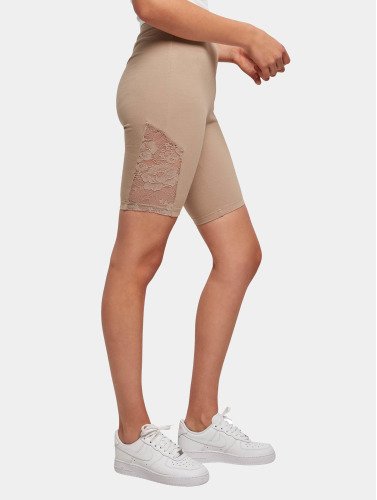 Urban Classics / shorts Ladies High Waist Lace Inset Cycle in beige