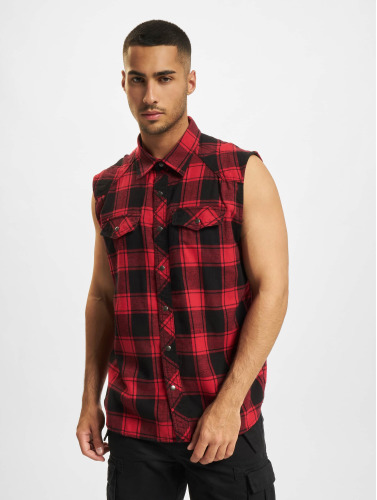 Urban Classics Overhemd -6XL- Checkshirt sleeveless Rood/Zwart