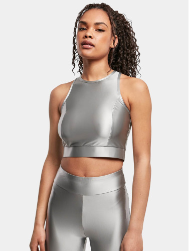 Urban Classics / top Ladies Cropped Shiny in zilver