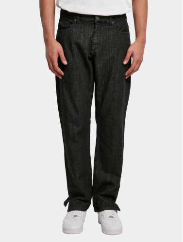 Urban Classics Broek rechte pijpen -Taille, 38 inch- Straight Slit Jeans black raw Zwart