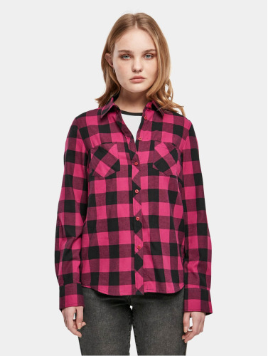 Urban Classics Blouse -S- Turnup Checked Flanell Roze/Zwart