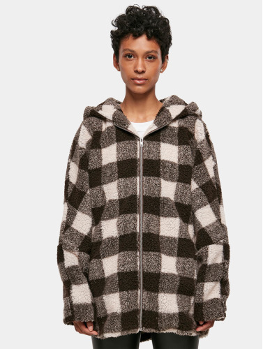 Urban Classics / winterjas Ladies Hooded Oversized Check Sherpa in bruin